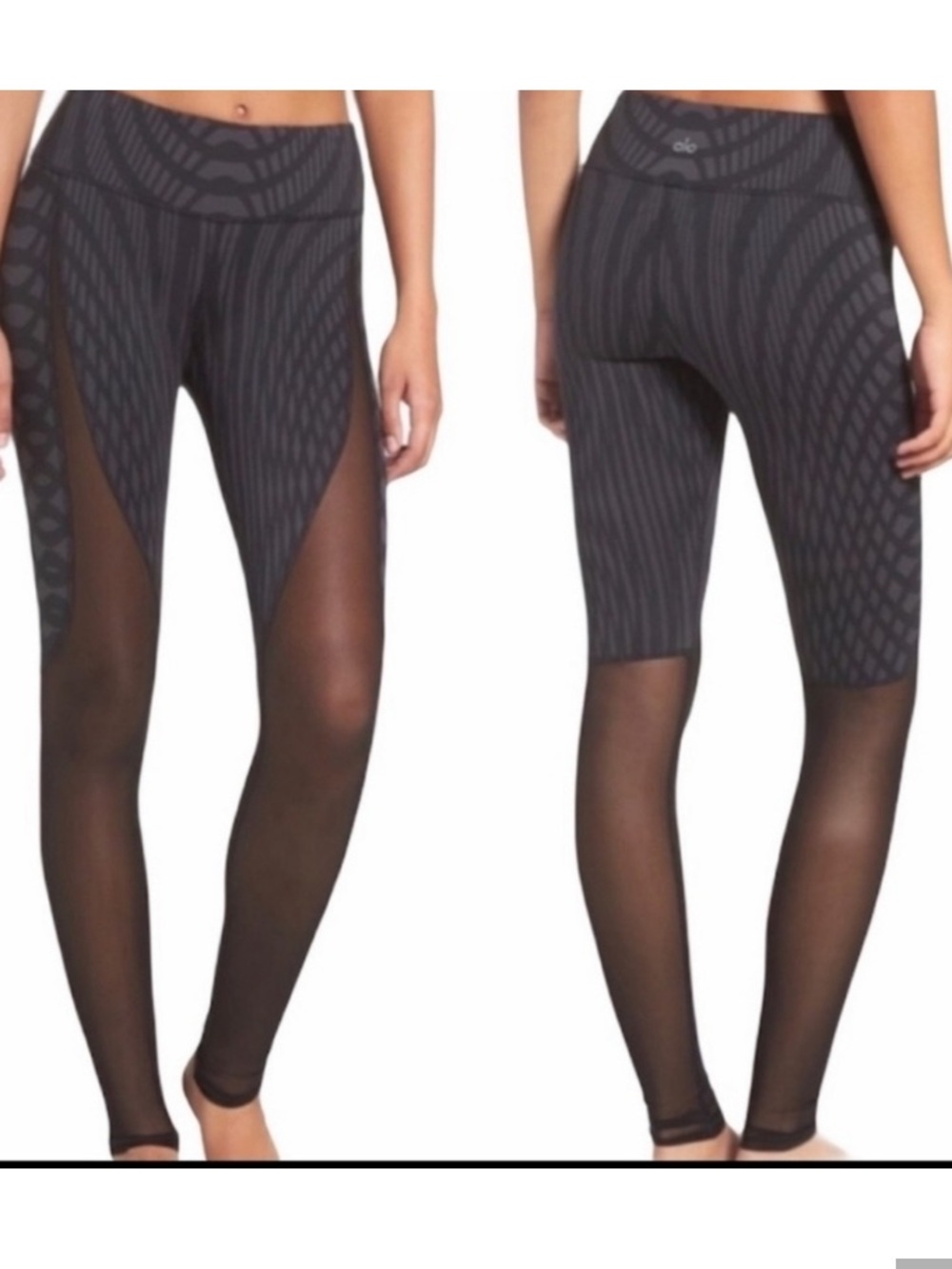 ALO Yoga Black & Charcoal Patterned Mesh Leggings